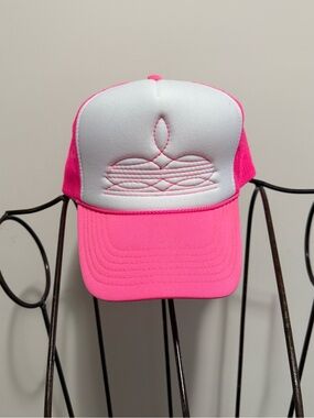 OTTO Hot Pink Foam Trucker Cap With Boot Stitch Design Embroidery